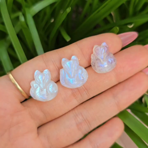 Q1863 Hồ ly phượng Đá Mặt Trăng Moonstone sẵn lỗ 2li xâu vòng cáp mix vòng hạt hợp Kim và Thuỷ - Phong Thuỷ TUDO