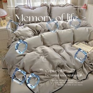 Dansunreve Summer Quilt Cover Cooling Plain Color Ice Silk Cool Duvet Cover Soft Lace Ruffle White Green Comforter Cover Single Queen King