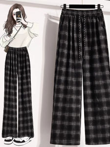 กางเกงขายาวทรงหลวมลายสก็อตสีดำไซส์ใหญ่ ทรงสลิมฟิต กางเกงขายาวลำลองสำหรับใส่เล่นอยู่บ้าน ทรงหลวม สไตล์เกาหลี