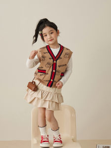 Warm Caramel Knitted Vest V-Neck Childrens Baby Knit Vest School Style Spring Summer New Arrival for Girls Toddler Kids