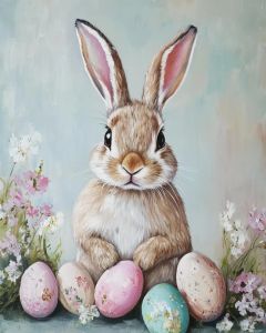 Easter Bunny Prints Wall Art Retro Spring Rabbit Decor Holiday Illustration Easter Nursery Print Whimsical Bunny Artwork