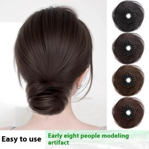 HNKMP Synthetic Mini Claw Clip In Messy Hair Bun Straight Hair Retractable Natural Donut Updo Hairpieces For Women Girls