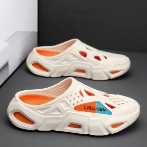 Mens Summer Outdoor Slip-On Slippers Anti-Slip Beach Sandals Half Slippers Breathable Comfortable EVA Flat Heel Rubber Sole