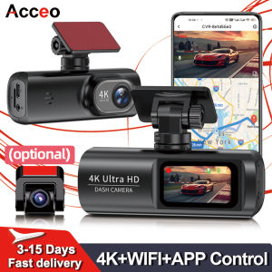 ACCEO B57P 4K Smart Car Dash Cam with WiFi Support Night Vision and 1080P Rear View Camera Hardwire Kit for 24 Hour Parking Mode