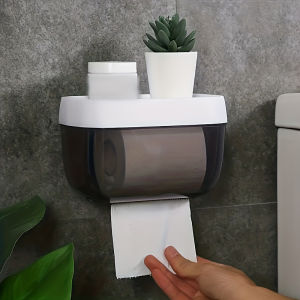 1pc Toilet Tissue Box Self-adhesive Wall Mount Toilet Paper Holder With Storage Tray Plastic Toilet Roll Paper Box