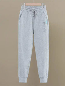 Gray Cuffed Sports Pants Womens Spring Autumn New Style Slim Fit Ladies Early Autumn Pencil Long Pants Harlan Pants