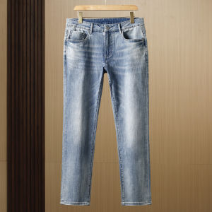 Soft Comfortable Light Blue Washed Slim Fit Casual Jeans Mens Summer Thin Breathable Straight Leg Denim Pants Fashion Urban Style