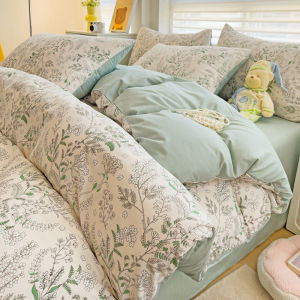 Single Bedding Sets 4in1 Small Flower Flatsheet Set French Style Quilt Cover with Zipper