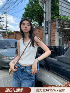 เสื้อกั๊กสั้นทรงเข้ารูปสำหรับผู้หญิง ทรงเข้ารูป สีสันสดใส ทรงเข้ารูป แขนกุด คอวี ผ้าฝ้ายผสมไนลอน ฤดูร้อน 2025 คอลเลกชันใหม่