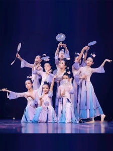 Kids Classical Dance Costume Girl Jiangnan Spring March Butterfly Flying Dancing Dress Rouge Makeup Peach Blossom Smile Elegant Gauze Clothes