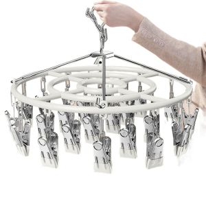 Stainless Steel Socks Drying Rack Multi-Function Underwear Clothesline Holder Home Dormitory Use with Multiple Clips