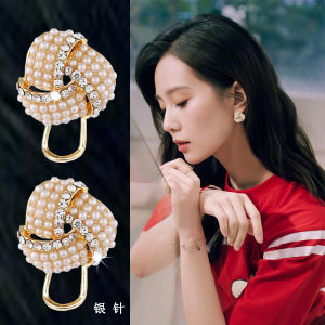 Pure Silver Pearl Earrings Geometric Square Fashionable Womens Jewelry Elegant Sensation New 2025 Trend Spring Summer