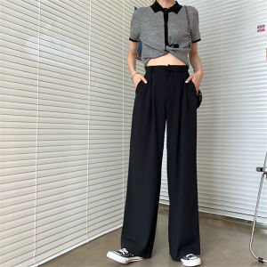 Celana Wanita Jas Pinggang Tinggi Polos Longgar Kerja Celana Panjang Kain Tipis