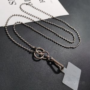 Long Crossbody Metal Strap Chain Necklace Womens INS Style Mobile Phone Case Lanyard Fashion Small Silver Bead Chain Handbag Chain round Bead Metal Chain Bag Rope