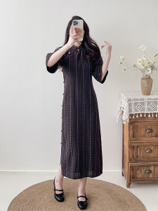 Elegant Black Cheongsam with Large Sleeves Traditional Flat Cutting New Chinese Style Daily Wear Retro High-End Feel Autumn Winter