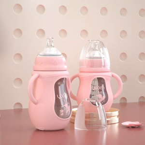 Botol Susu Kaca Anti Tumpah dengan Dot Kaliber Lebar dan Penutup Silikon 180ml - Rekomendasi AIP untuk Bayi 0-6 Bulan