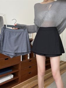 High Waist Loose Wide Leg Pants Autumn Winter Short Pants Casual Versatile Fake Two-Piece Skirt Anti-Light Suit Pleated Skirt