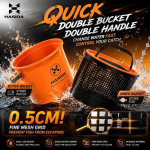 HASIDA 6L Live Fish Fishing Bucket Separable 2 Barrels Double Layered Press Down Rebound Automatically Oxygen Hole