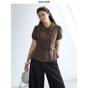JULULOOK | Áo Blouse Kích Cỡ Lớn Có Cổ In Sọc Nostalgia
