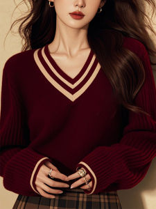 เสื้อสเวตเตอร์คอวีแขนยาวผู้หญิงฤดูใบไม้ร่วง/ฤดูหนาว สไตล์ย้อนยุค นุ่ม อบอุ่น เสื้อคลุมแฟชั่นสำหรับผู้หญิง