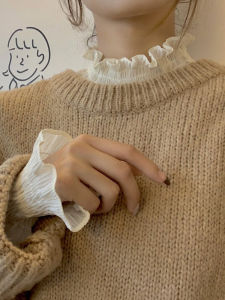 เสื้อชั้นในลูกไม้คอปกสั้นสไตล์ฝรั่งเศสสำหรับผู้หญิง ฤดูใบไม้ร่วง/ฤดูหนาว เสื้อเชิ้ตผ้าตาข่ายหนา เสื้อชั้นในผ้าขนแกะ เสื้อชั้นในคอปกสูงครึ่งตัว