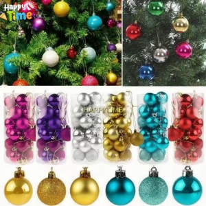 【Happy Time】3/4/6/8cm Shiny Matte Glitter Christmas Ball Ornaments Set for Xmas Tree Wreath Garland Holiday Home Decoration Durable Lightweight Easy Hanging Baubles Reusable Shatterproof Decor TIKTOK Ins Viral Pasko Tree Setup