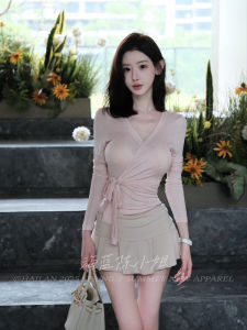 Ballet Style Sweet Short Top Cross Tie V-Neck T-Shirt plus High Waist Skirt Pants Spicy Girl Set Casual Universal Fit Outdoor Ladies Fashion