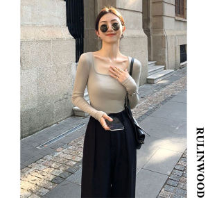 เสื้อผ้าฝ้ายคอ RULINWOODS ราคาเส้น เสื้อสตรีสีเหลี่ยม สไตล์เกาหลี เสื้อสตรีสีเหลี่ยมสไตล์เกาหลี