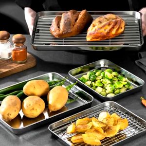 【Keep_Real】พร้อมส่ง ถาดพร้อมตะแกรง 304 สแตนเลส ถาดรองน้ำมัน