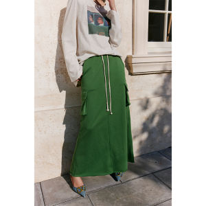 Rosebanks Commuter Casual Green Hoodie with Pocket Drawstring 3D Effect Skirt A-Line Long Cotton Polyester Blend Skirt