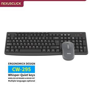 NexusClick Low Profile Ergonomic 2.4G Wireless Keyboard Mouse Combo Whisper Quiet Silent Buttons Battery Operated Kit for Home