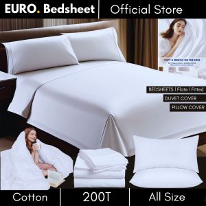 𝗘𝗨𝗥𝗢 𝗕𝗘𝗗𝗦𝗛𝗘𝗘𝗧 𝗛𝗢𝗧𝗘𝗟 l White Cotton Bedsheets Fitted l Flat - Single l Queen l King 250 Thread Count