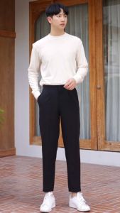 สแลคขาเต่อทรงกระบอกเล็ก สไตล์เกาหลี ผ้าดีพิเศษ แทบไม่ต้องรีด มีจีบหน้า เก็บทรงสวย สแลคขาเต่อ