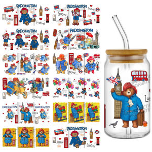 New 11 Design Cute Paddington Lovely Bear 16oz UV DTF 3D Sticker Decals Durable Wraps Glass Can Cups Fun Craft DIY Art Gift