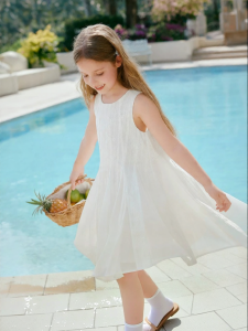 XIANGYING | Summer Kids Sleeveless Chiffon Round Neck Dress White