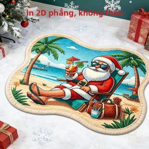 Thảm Trải Sàn Hình Ông Già Noel Đi Biển VIKAMA - Thảm Trải Sàn Hình Cây Dừa Nhiệt Đới Chống Trượt Ngộ Nghĩnh Cho Phòng Khách Trang Trí Trong Nhà Ấm Cúng