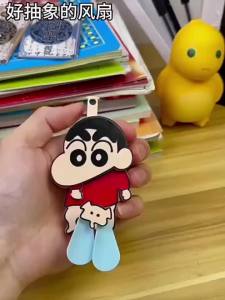 Bandai | Crayon Shin-Chans Keychain Jewelry Key Ring Fan Manual Mini Fan Key Holder Bag Ornament Car Keyring Acrylic Keychain Gifts