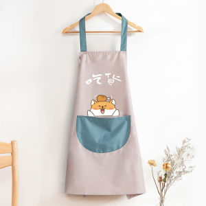 Cartoon Kitchen Apron Waterproof Oil Resistant Hand Wipeable Housework Workwear Coverall Apron for Cooking And Cleaning