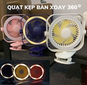 Quạt kẹp bàn tích điện chỉnh tốc độ gió Có Kèm Sạc USB Xoay 360 Độ Nhỏ Gọn cực bền