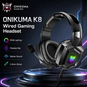 Onikuma | ONIKUMA K8 Wired Gaming Headset RGB Over Ear Headphones Flexible Microphone Surround Sound 3.5mm for PC PS4 Xbox Switch Gamer