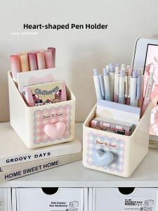 Cute Desktop Organizer Box Office Supplies Student Creative Multi-Functional Stationery Pen Holder Storage Box Square Shape