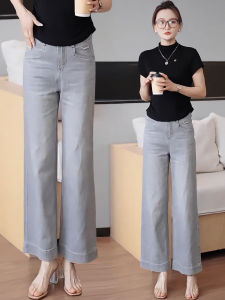 MEITESIJIAONU | Slate Gray Slim Wide Leg Lightweight Casual Straight Calf Pants