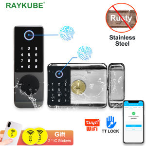 RAYKUBE W7 Stainless steel Double Fingerprint Lock Outdoor Gate Waterproof TT Lock/ Tuya Smart Door Lock Digital Electronic Lock