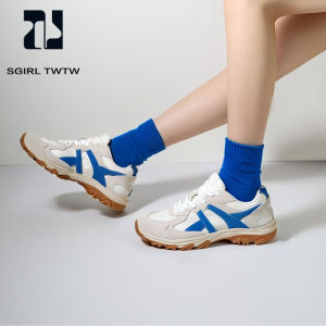SGIRL TWTWins Trendy Color Block Thick Bottom Dad Shoes Versatile Design Casual Cross Buckle Womens Leisure Footwear