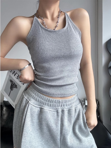 French U-Neck Hanging Neck Vest Women with Chest Pad Summer Spicy Backless Outdoor Wear Beautiful Back Slim Sleeveless Top