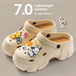 MONLEYTA | Summer 2024 Womens Coal Ball Hole Slippers Thick Bottom Platform Sandals Anti-Slip Toe Covering Clog Shoes Beach Slippers