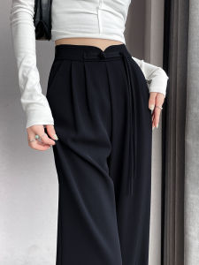 YAYANGREN | Quần Tây Đùi Rộng Màu Đen cho Phụ Nữ Mùa Xuân Thu Elegance Drooping Traditional Style