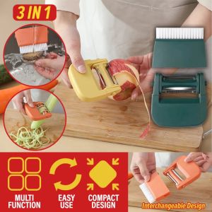 [Sell Zone] [ 3 IN 1 ] Multifunction Kitchen Scrubber Slicer & Shredder / Alat Dapur Penghiris Pemotong Pencuci Pelbagai Guna / 瓜刨带刷子(刨刀)