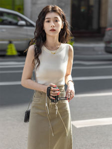 Slim Fit Knitted Vest Summer New Style Commute Pure Color Sleeveless Top Womens Fashion Element Back Exposure Style