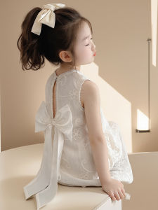 Princess Style Lace Dress Summer Fashionable Baby Vest Skirt Girls Dress Pearl Detail Soft Mixed Fabric A-Line Skirt for Ages 1-8